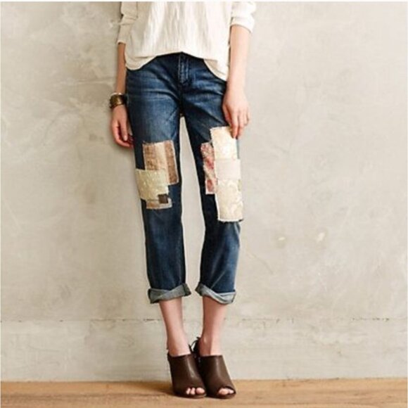 Pilcro Premium Hyphen Patchwork Jeans Size 29 Boyfriend Slouchy - Picture 3 of 12